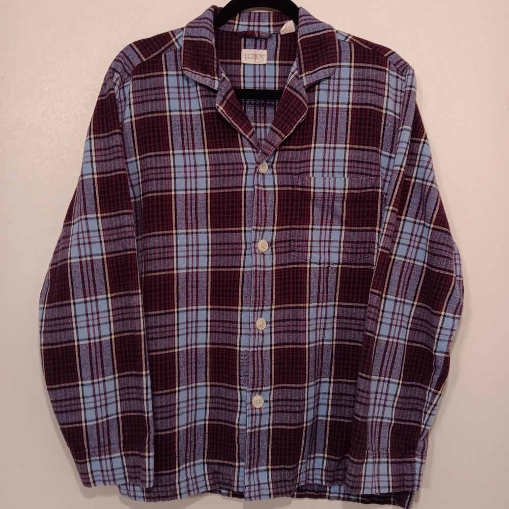 J. Crew Women Plaid Flannel Button-Up Shirt Relaxed Fit Soft Burgundy Blue Small